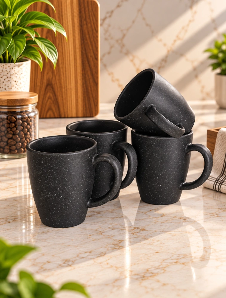 Personalised Charcoal  Rice Husk Vintage Brew Microwave Safe 4 Piece Mugs 300ml