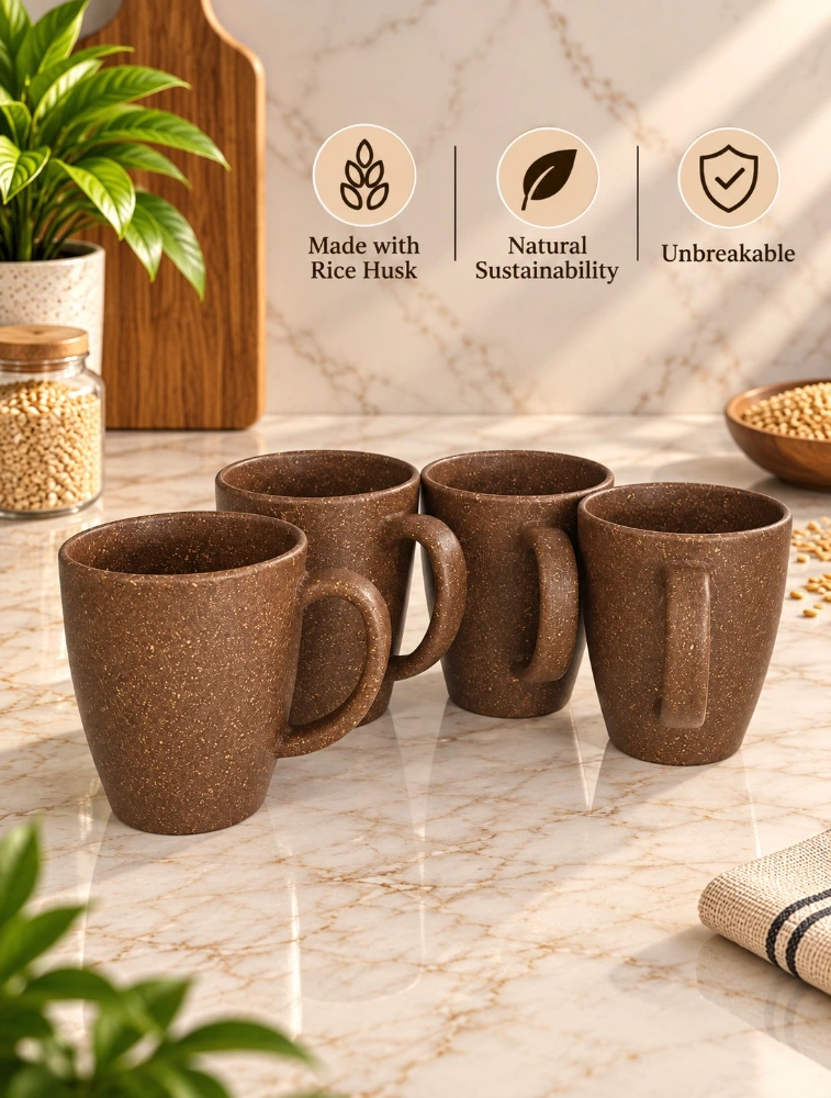 Personalised Cocoa Brown Rice Husk  Vintage Brew Microwave Safe 4 Piece Mungs 300ml