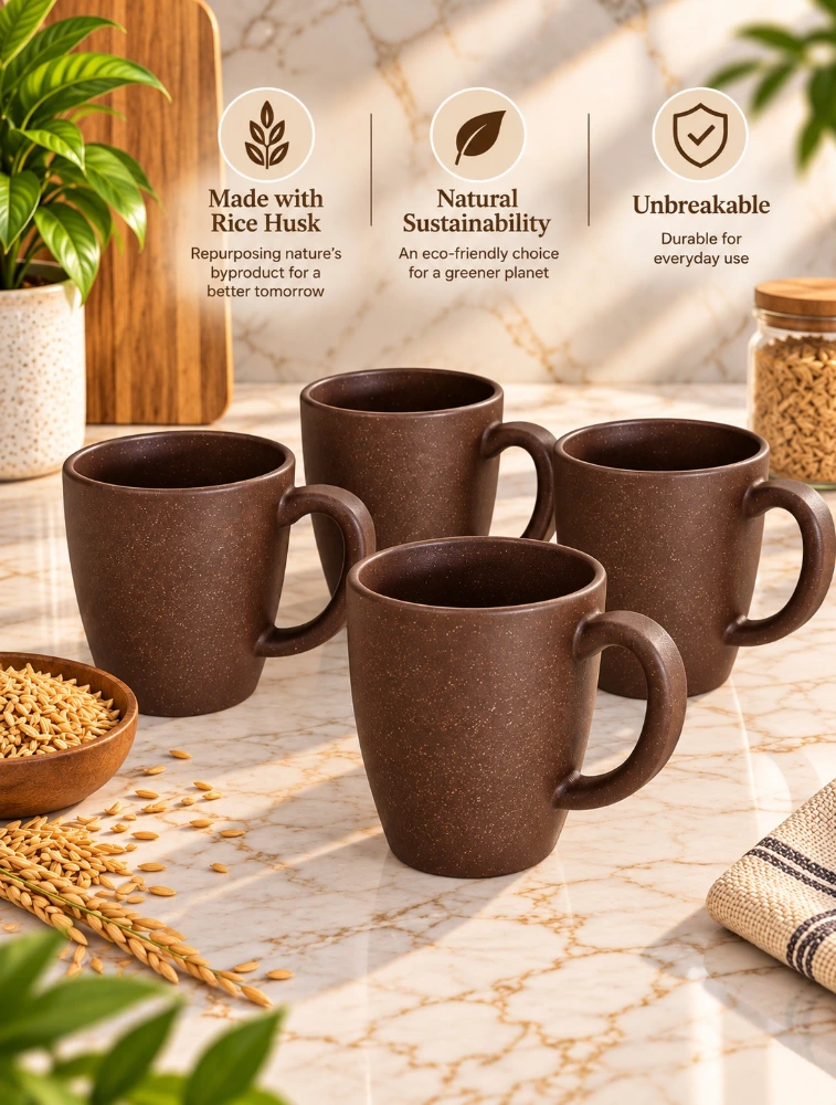 Personalised Coffee Brown Rice Husk Vintage Brew Microwave Safe 4 Piece Mugs 300ml