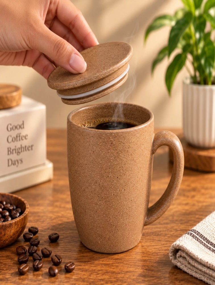 Personalised Natural Husk Rice Husk  Lid and Vintage Brew Microwave Safe 4  Mugs  300ml  