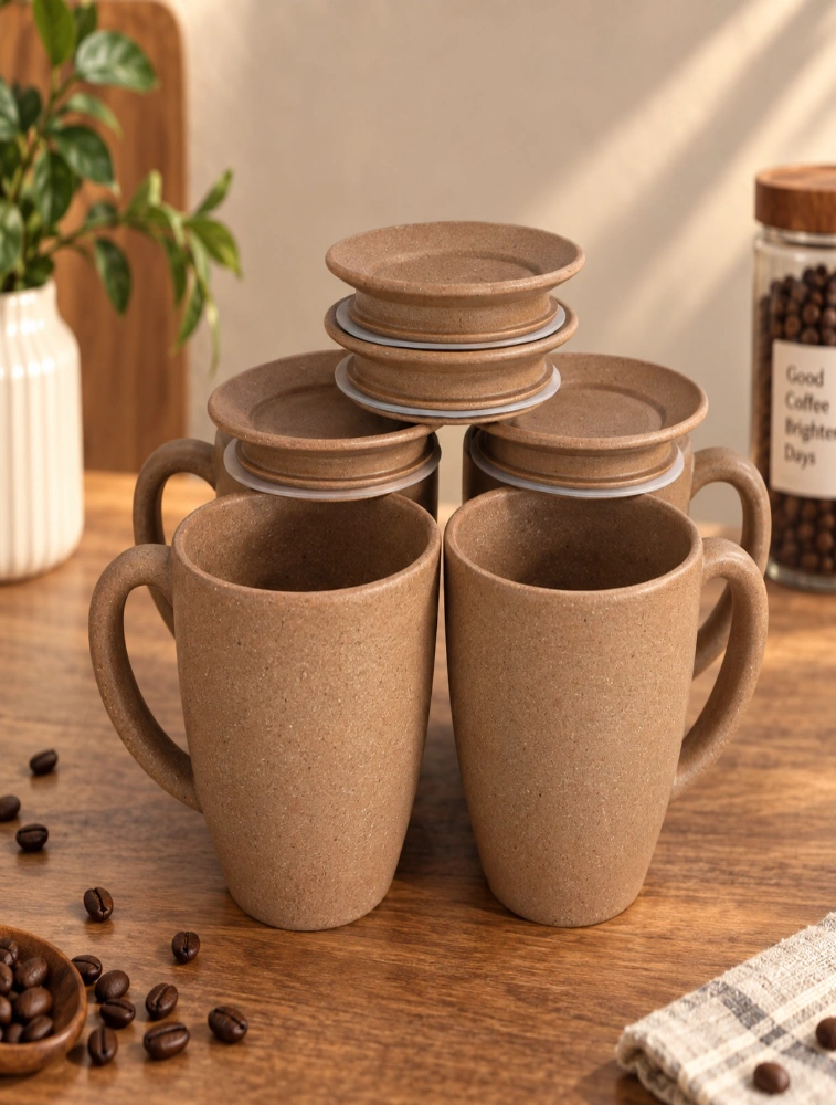 Personalised Natural Husk Rice Husk  Lid and Vintage Brew Microwave Safe 4  Mugs  300ml