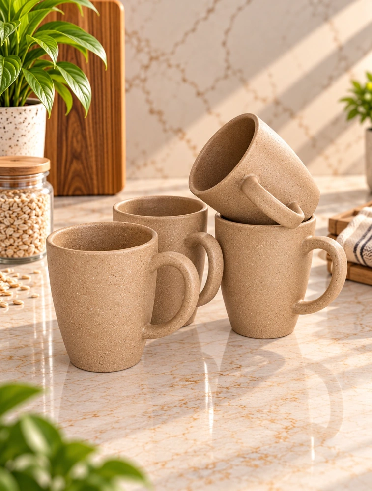 Personalised Natural Husk Rice Husk Vintage Brew Microwave Safe 4 Piece Mugs 300ml