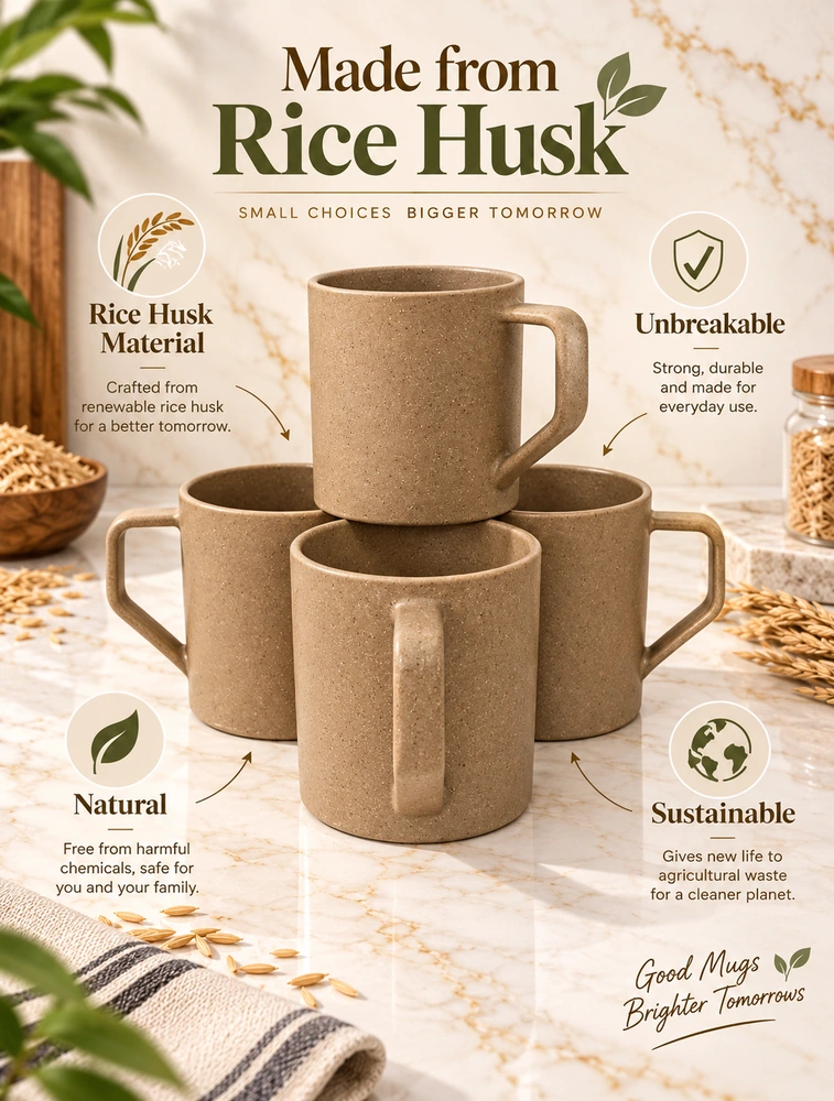 Personalised Natural Husk Rice Husk Turtle Brew Microwave Safe 4 Piece Mugs 200ml