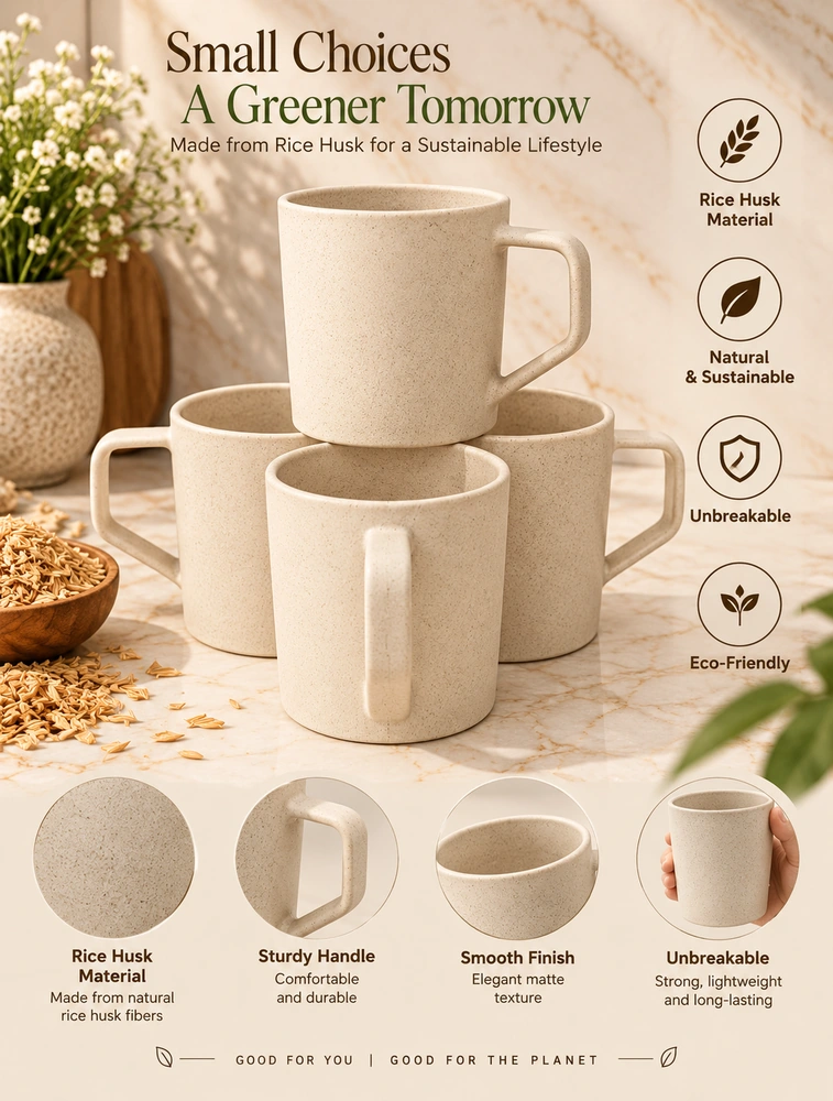 Personalised Off  White Rice Husk  Turtle Brew Microwave Safe 4 Piece Mugs  200ml