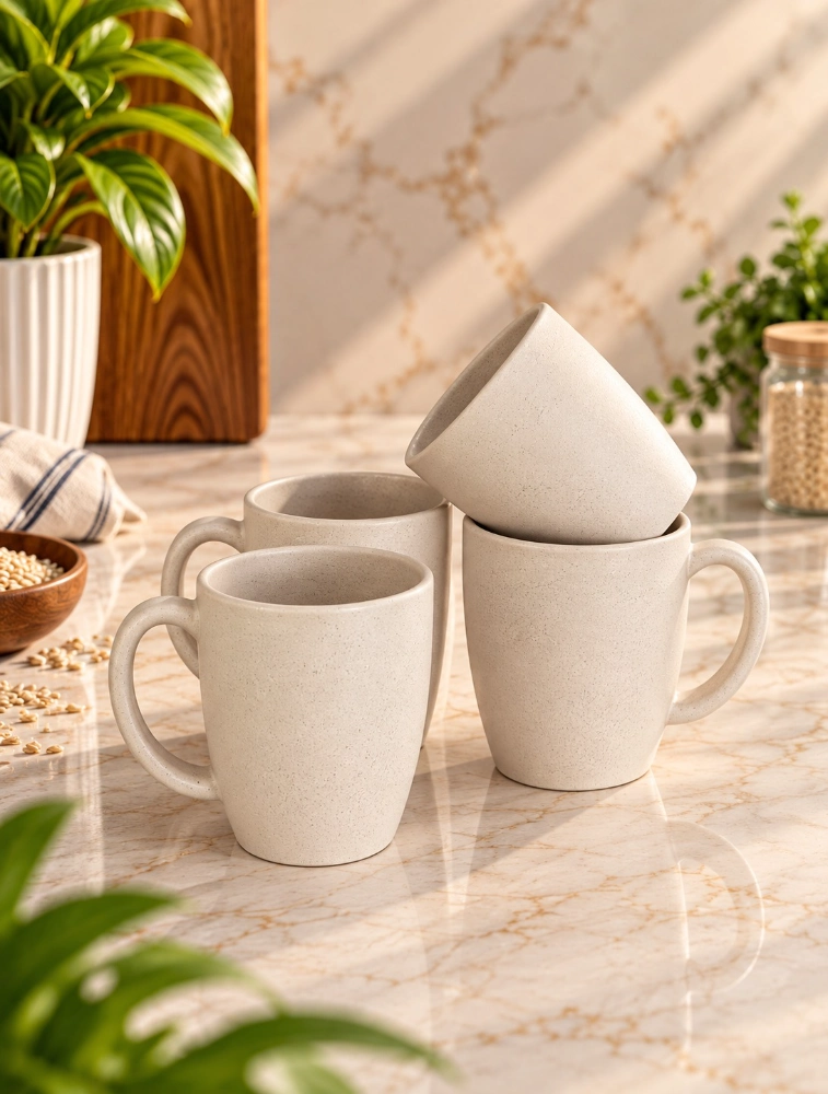 Personalised Off White Rice Husk Vintage Brew Microwave Safe 4 Piece Mugs 300ml