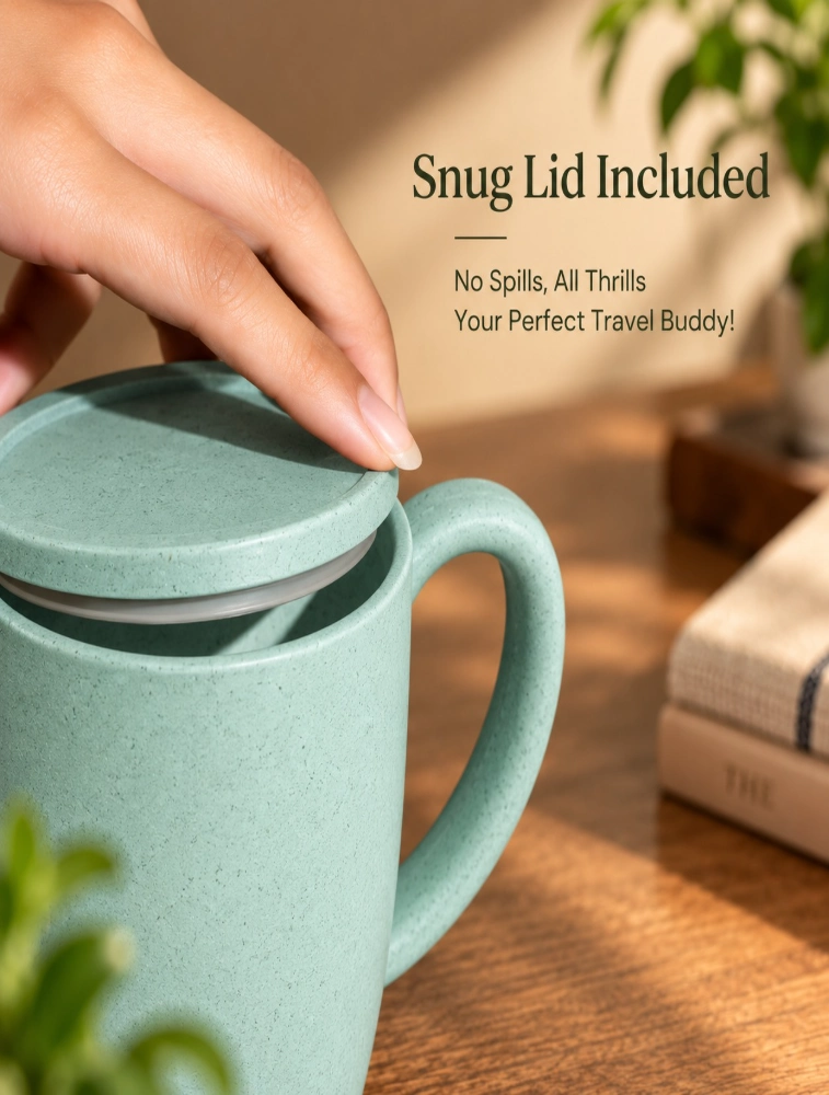 Personalised Pastel Green Rice Husk Lid and Vintage Brew Microwave Safe 4 Piece Mugs 300ml