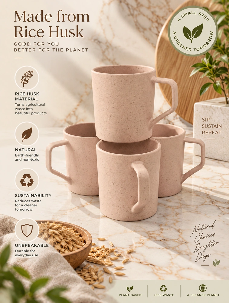 Personalised Pastel Peach  Rice Husk Turtle Brew Microwave Safe 4 Piece Mugs 200ml