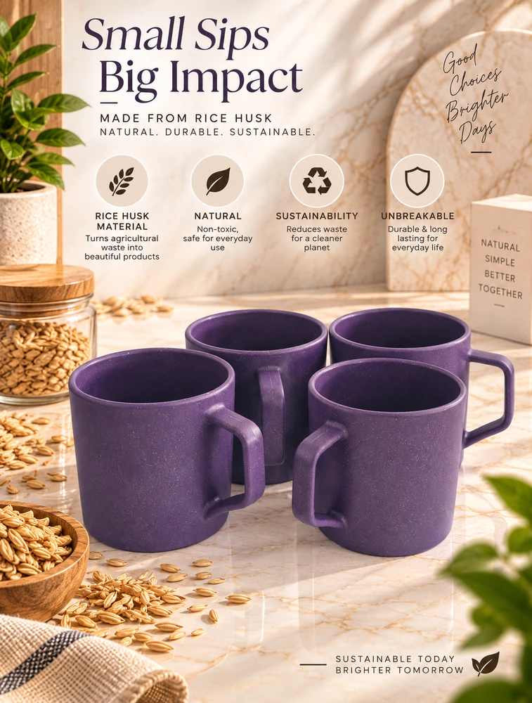 Personalised Purple Rice Husk  Turtle Brew  Microwave Safe 4 Piece Mugs 200ml