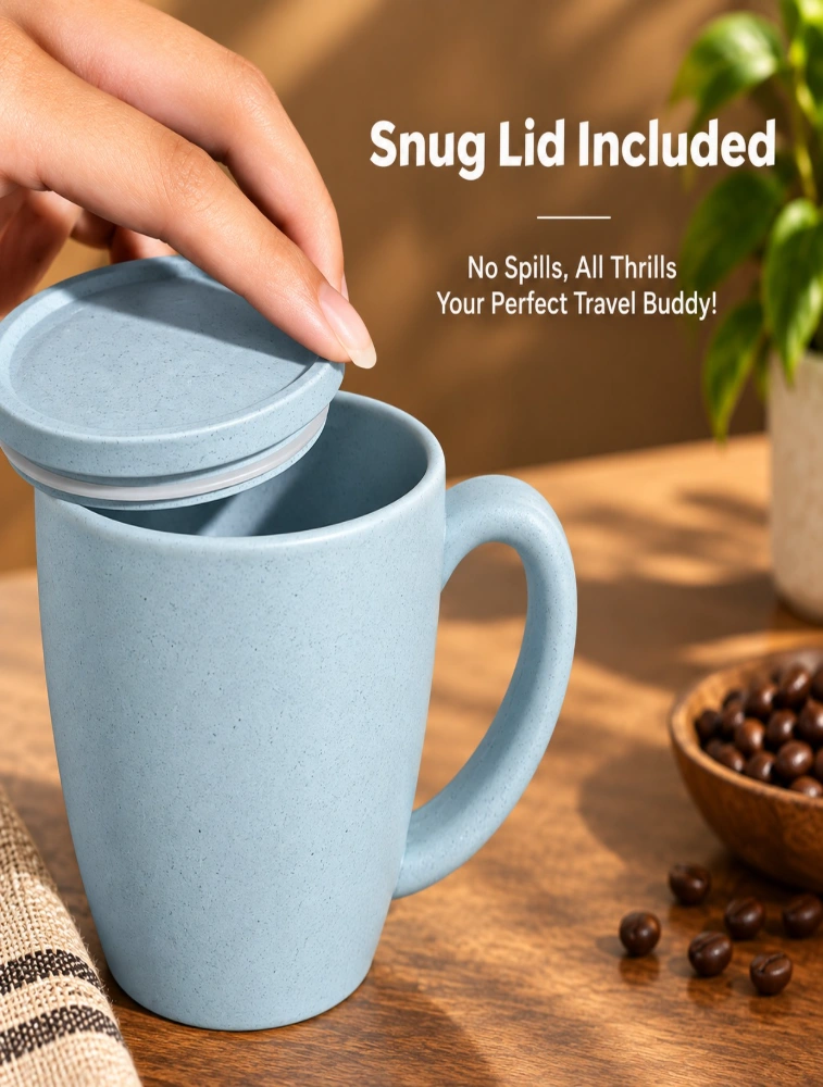Personalised Sky Blue Rice Husk   Lid and Vintage Brew  Microwave Safe 4 Piece Mugs  300ml