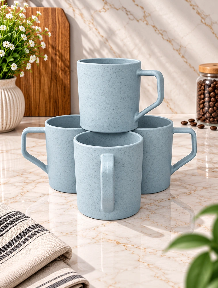 Personalised Sky Blue Rice Husk Turtle Brew  Microwave Safe 4 Piece Mugs 200ml
