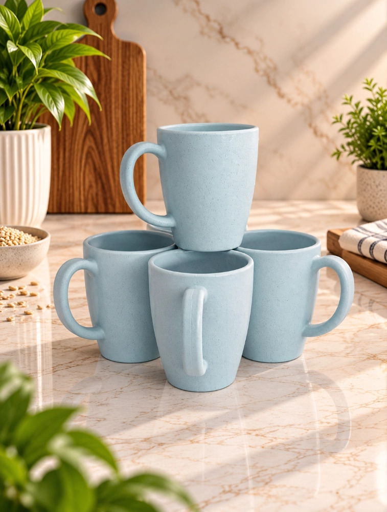 Personalised Sky Blue Rice Husk Vintage Brew Microwave Safe 4 Piece Mugs 300ml