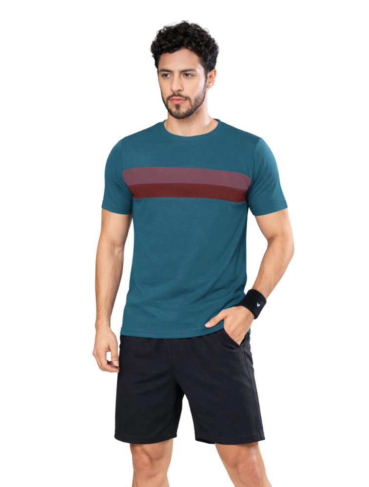 Petrol Blue Matty Multi Colourblocked Round Neck Half Sleeve 190GSM TShirts