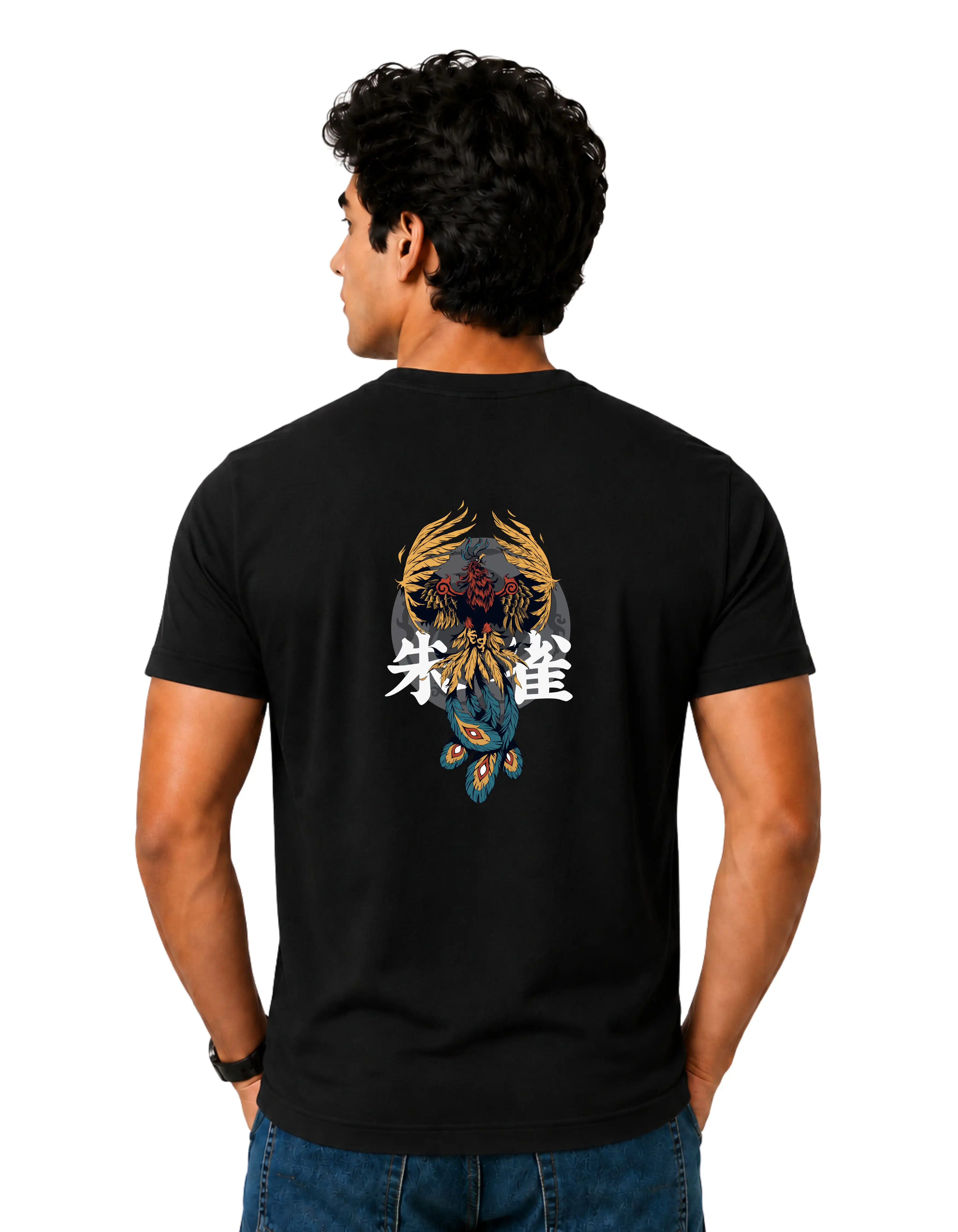 Phoenix Rising Cotton Round Neck T-Shirt 180 GSM Black