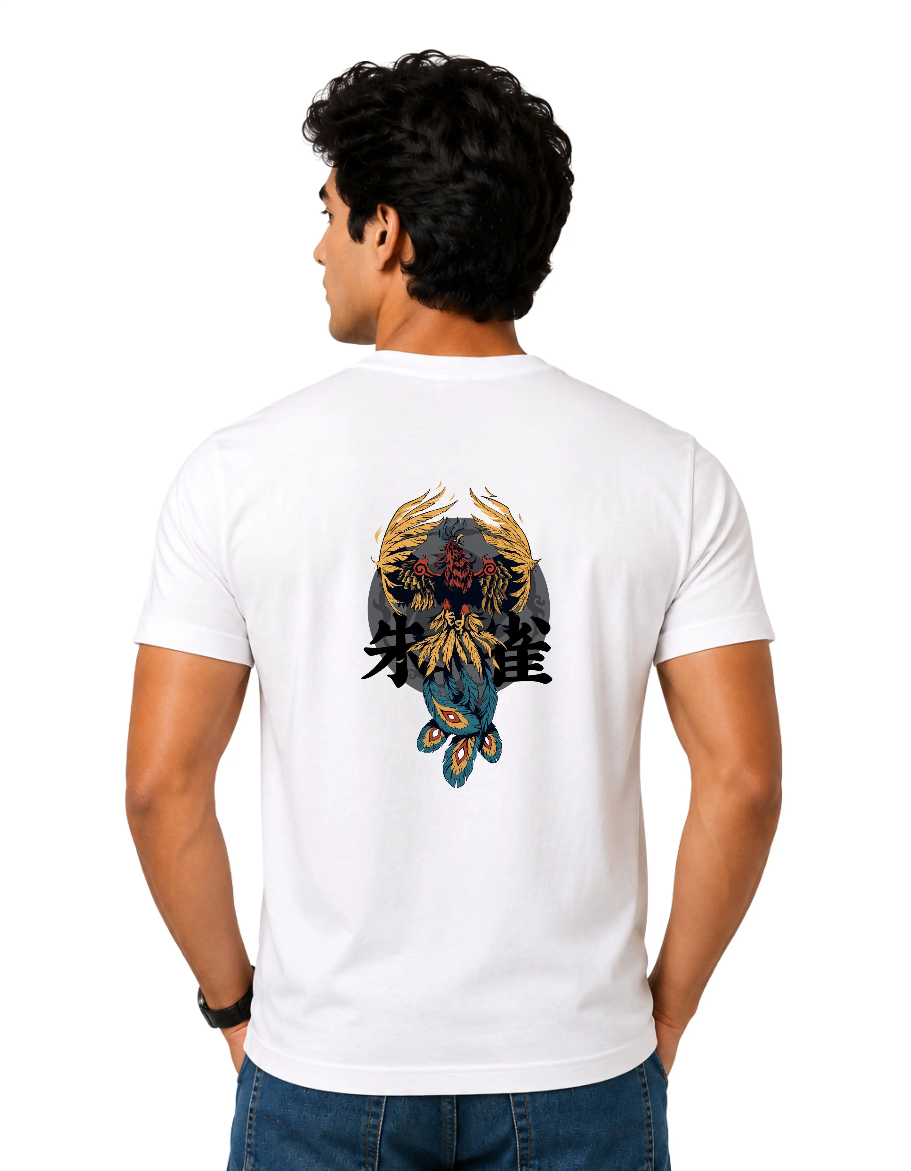 Phoenix Rising Cotton Round Neck T-Shirt 180 GSM White
