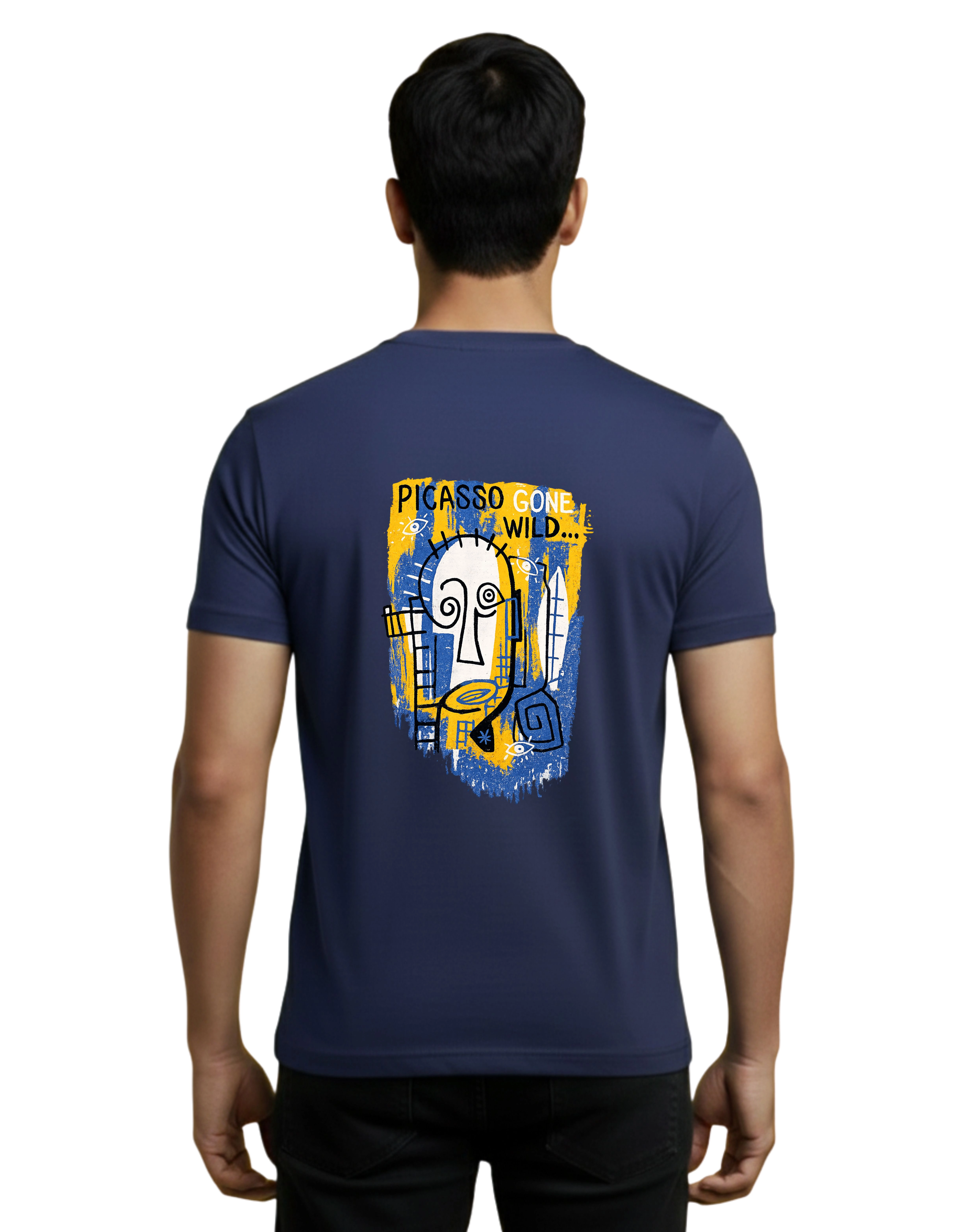 Picasso Gone Wild Graphic Cotton Round Neck 180 GSM T-Shirt Navy Blue