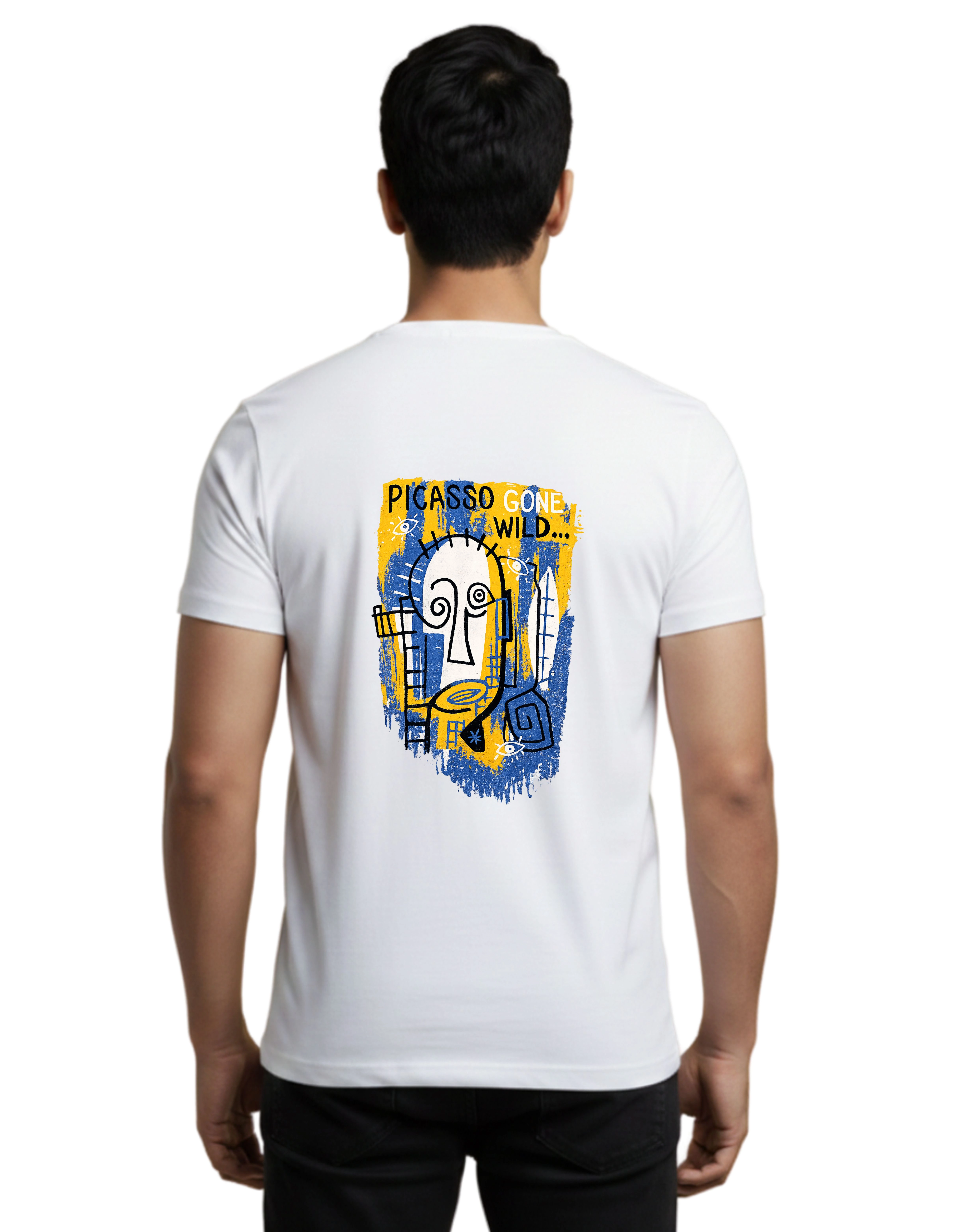 Picasso Gone Wild Graphic Cotton Round Neck 180 GSM T-Shirt White