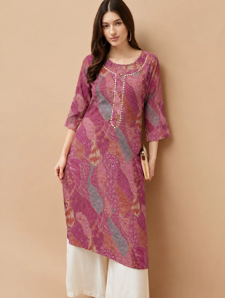 Pink Aarvika Abstract Elegance Printed Kurti