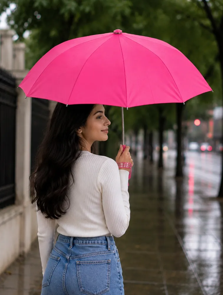 Pink Automatic Compact Travel Umbrella