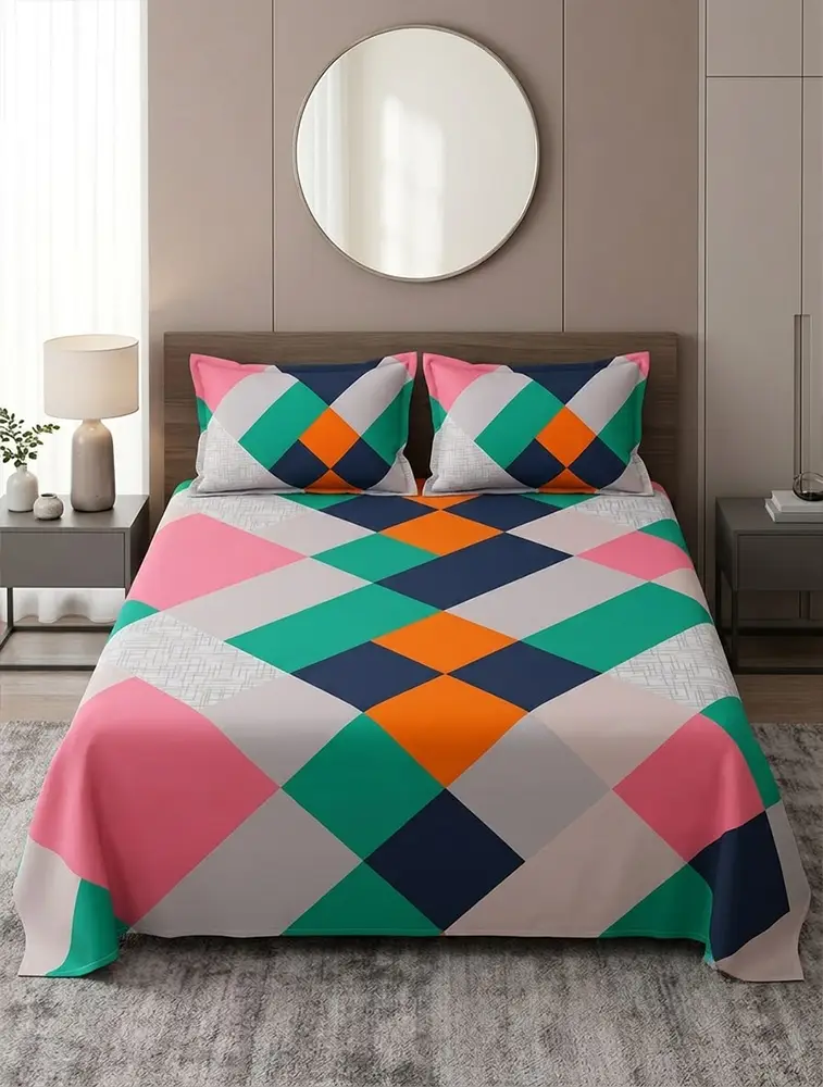 Pink Cotton Printed Double Bed King Size Bedsheet
