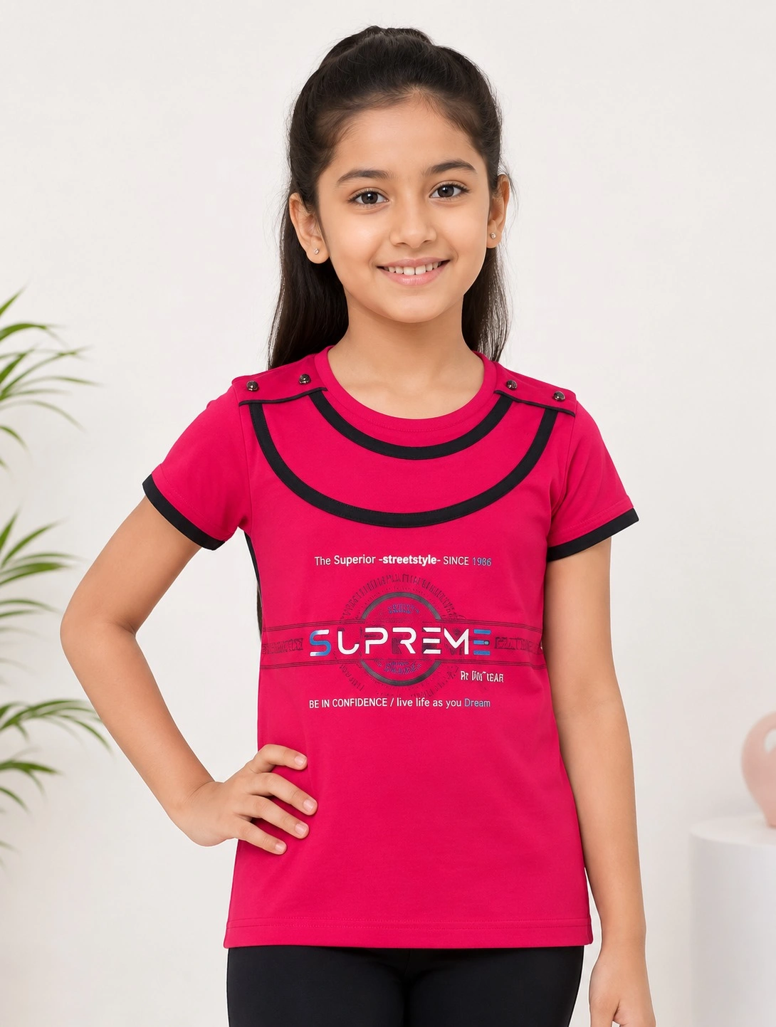 Pink Girls Graphic Printed Cotton Half Sleeve T Shirt