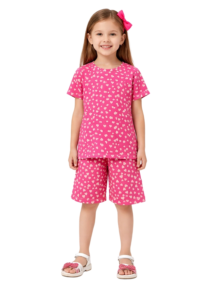  Pink Girls kids Half Sleeve Printed Co Ord Set  