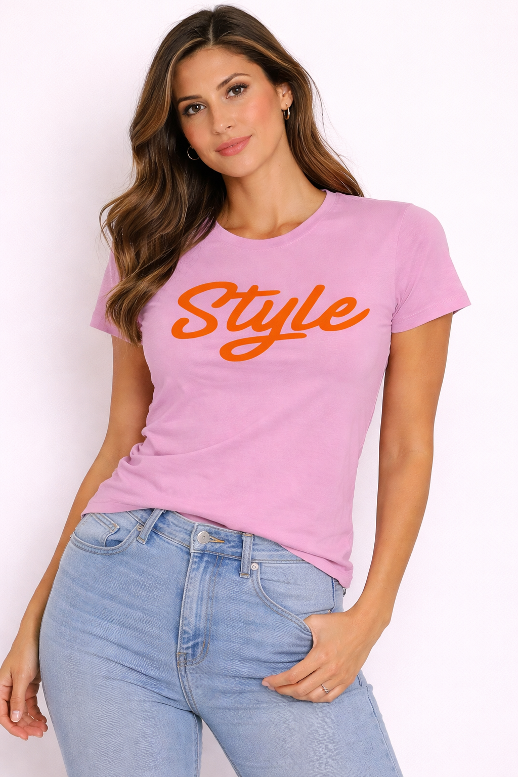 Pink Girls Printed Cotton Roundneck Short Sleeve 140 gsm Tshirt