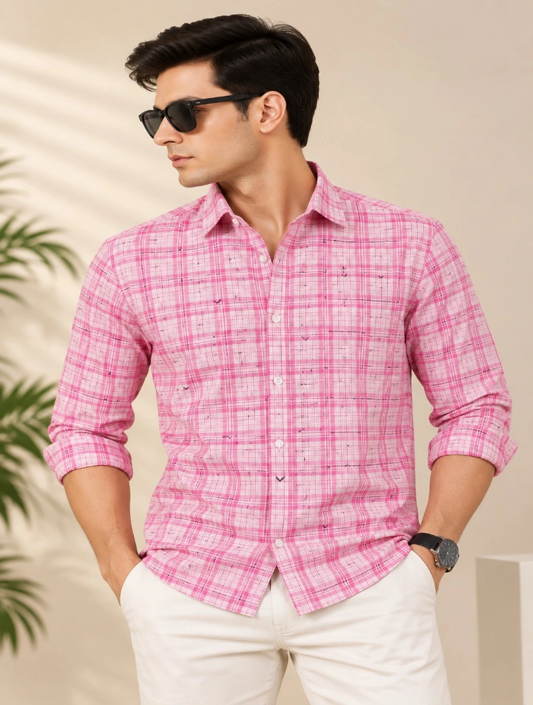 Pink Mens Premium Slim Fit Printed Shirt