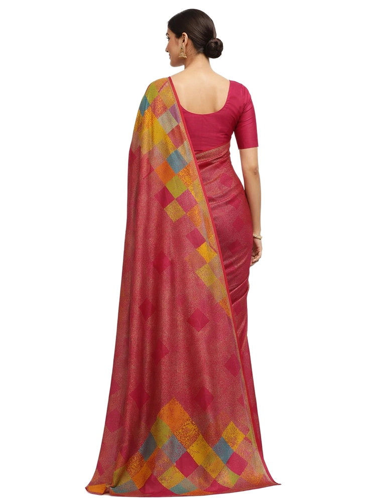 Pink Women Print Crepe Saree