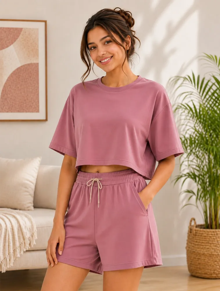 Pink Womens  Short Coord Set