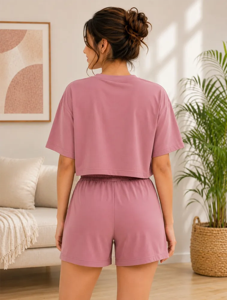 Pink Womens Short Coord Set
