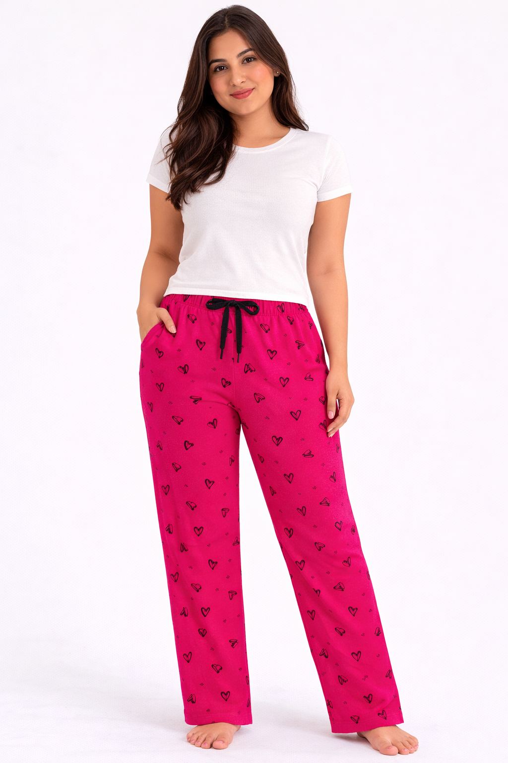 Pink And Black Womens Floral Printed Polycotton 120 GSM Lounge Pant 