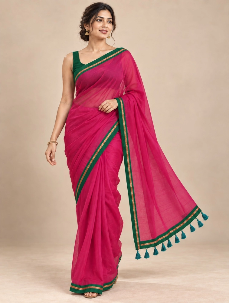 Pink Womens Premium Mul Cotton Saree
