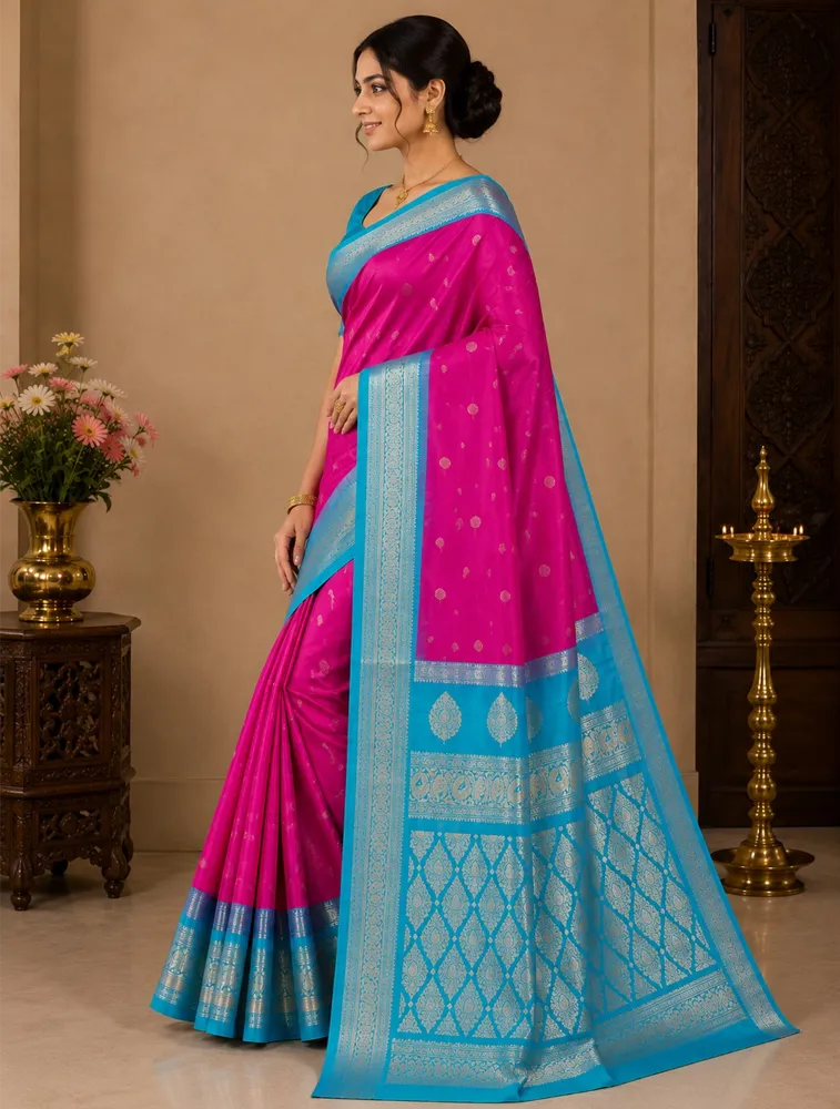 Pink Womens Premium Semi Gadwal Sarees