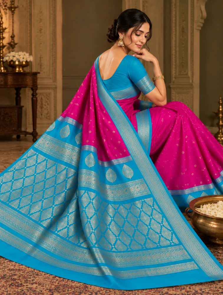 Pink Womens Premium Semi Gadwal Sarees