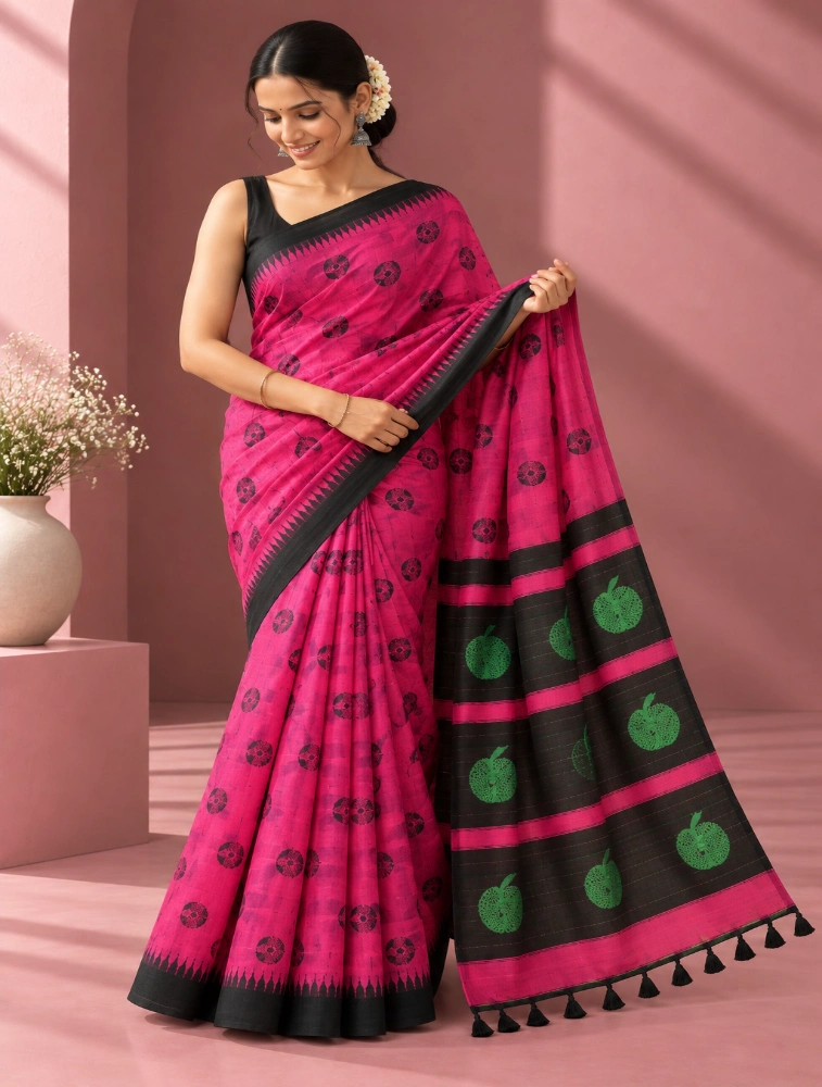 Pink Womens Premium Semi Soft Silk Saree