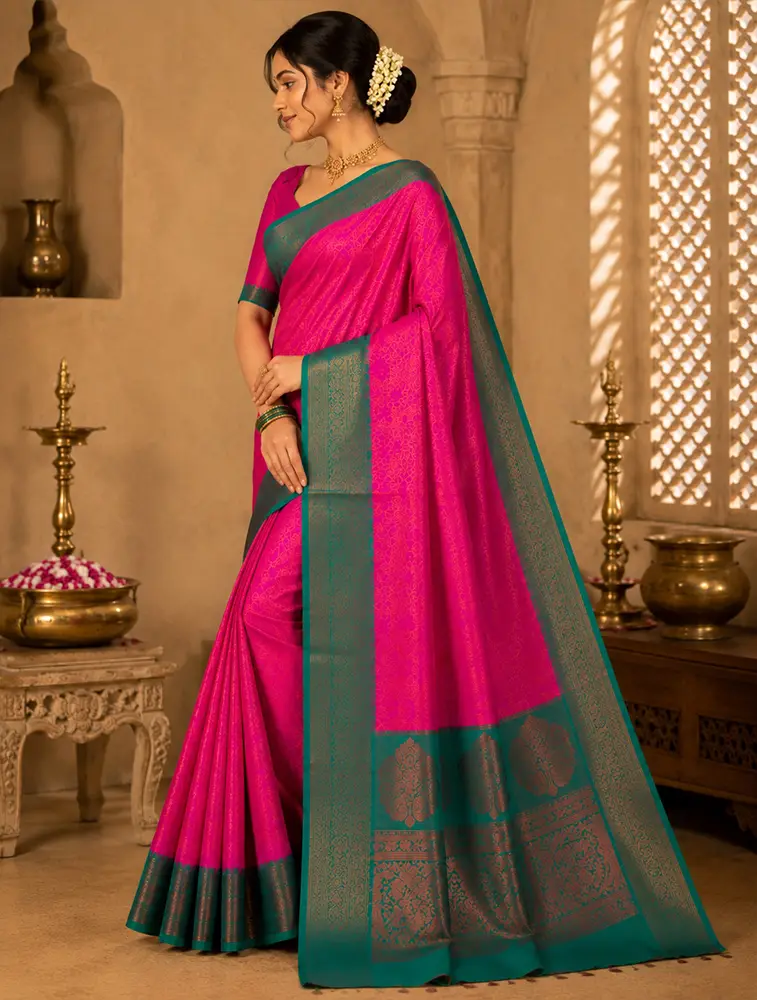 Pink Womens Textured Acrylic Dobby Saree