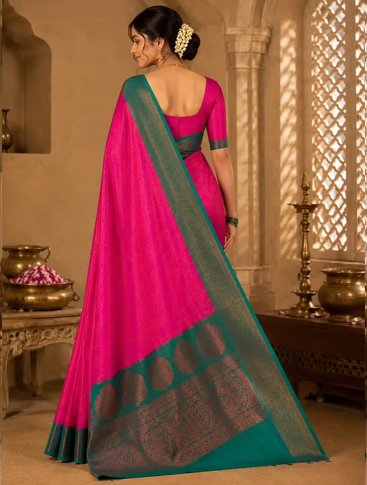 Pink Womens Textured Acrylic Dobby Saree — bulk from ₹1396