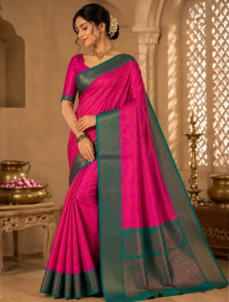 Pink Womens Textured Acrylic Dobby Saree — bulk from ₹1396