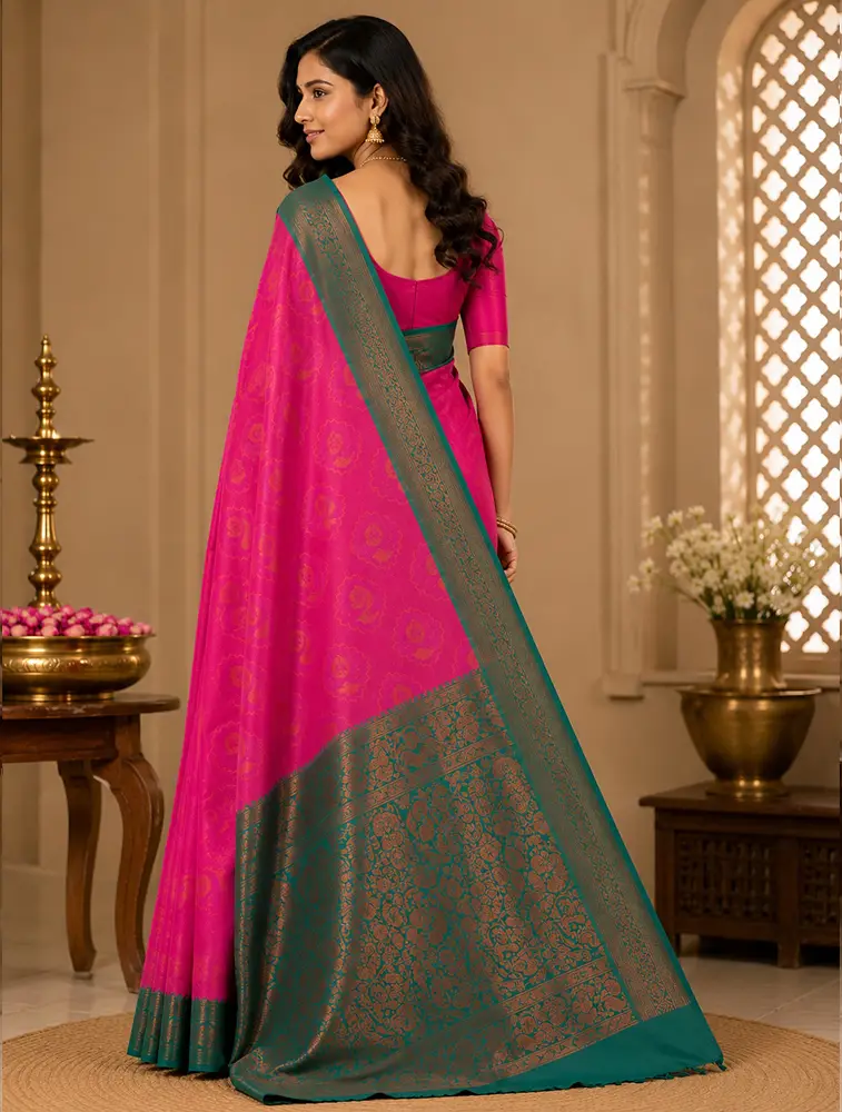 Pink Womens Textured Acrylic Dobby Saree