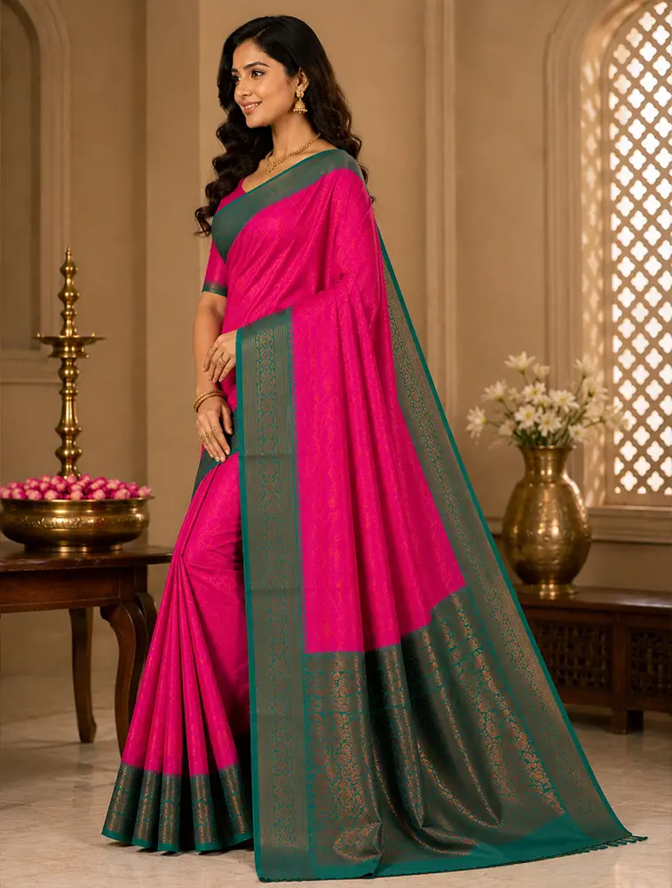 Pink Womens Textured Acrylic Dobby Saree — bulk from ₹1396