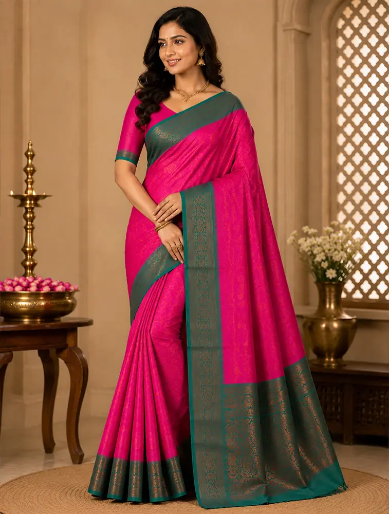 Pink Womens Textured Acrylic Dobby Saree — bulk from ₹1396