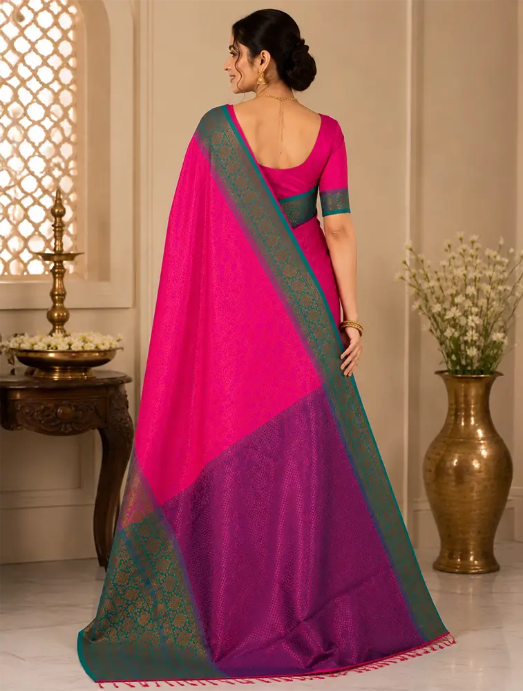 Pink Womens Textured Acrylic Dobby Saree