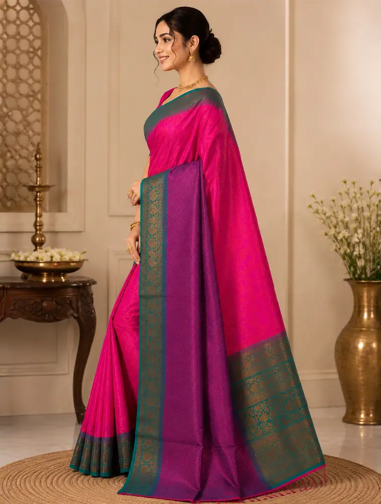 Pink Womens Textured Acrylic Dobby Saree — bulk from ₹1396