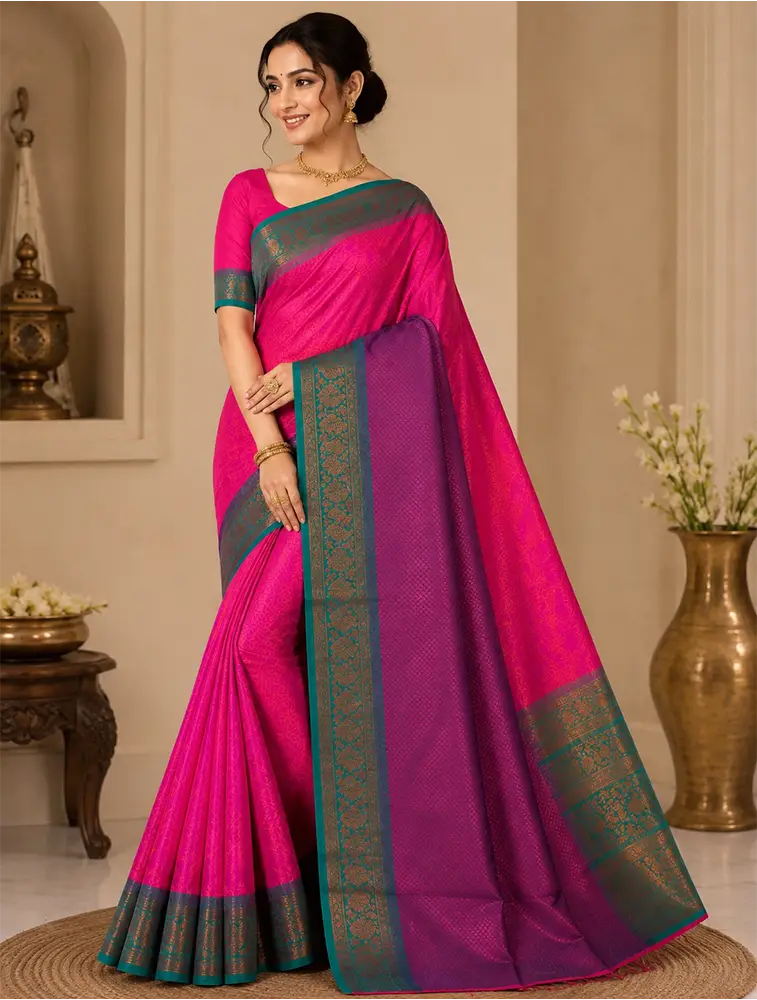 Pink Womens Textured Acrylic Dobby Saree — bulk from ₹1396