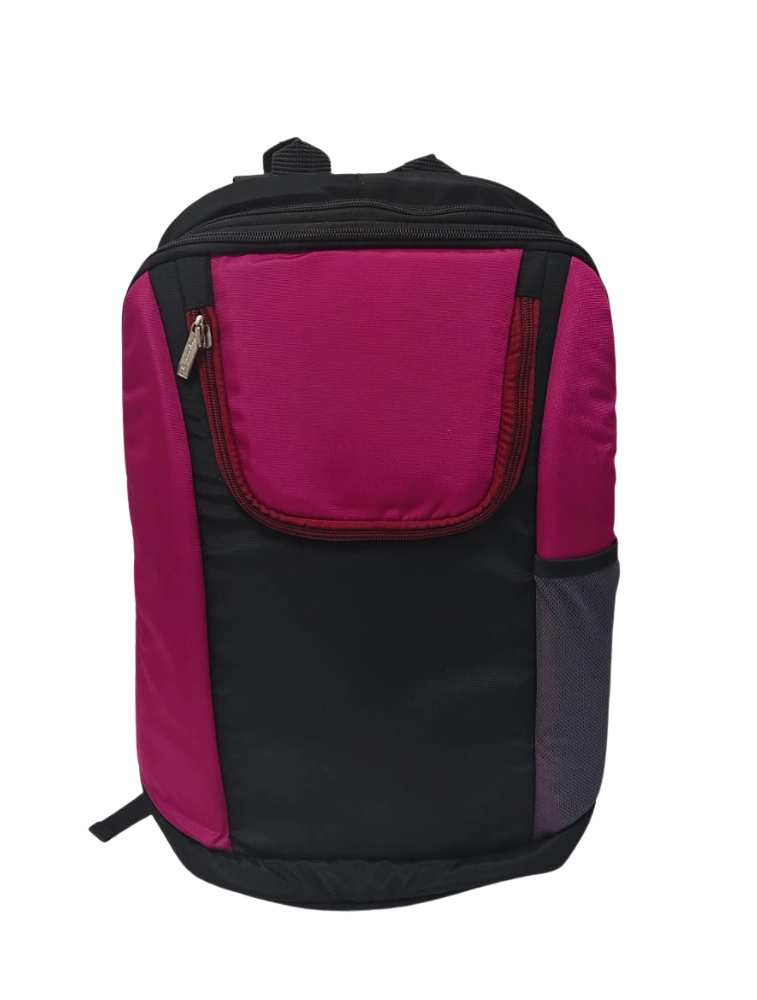 Pink and Black Polyester Casual Backpack with Front Pockets