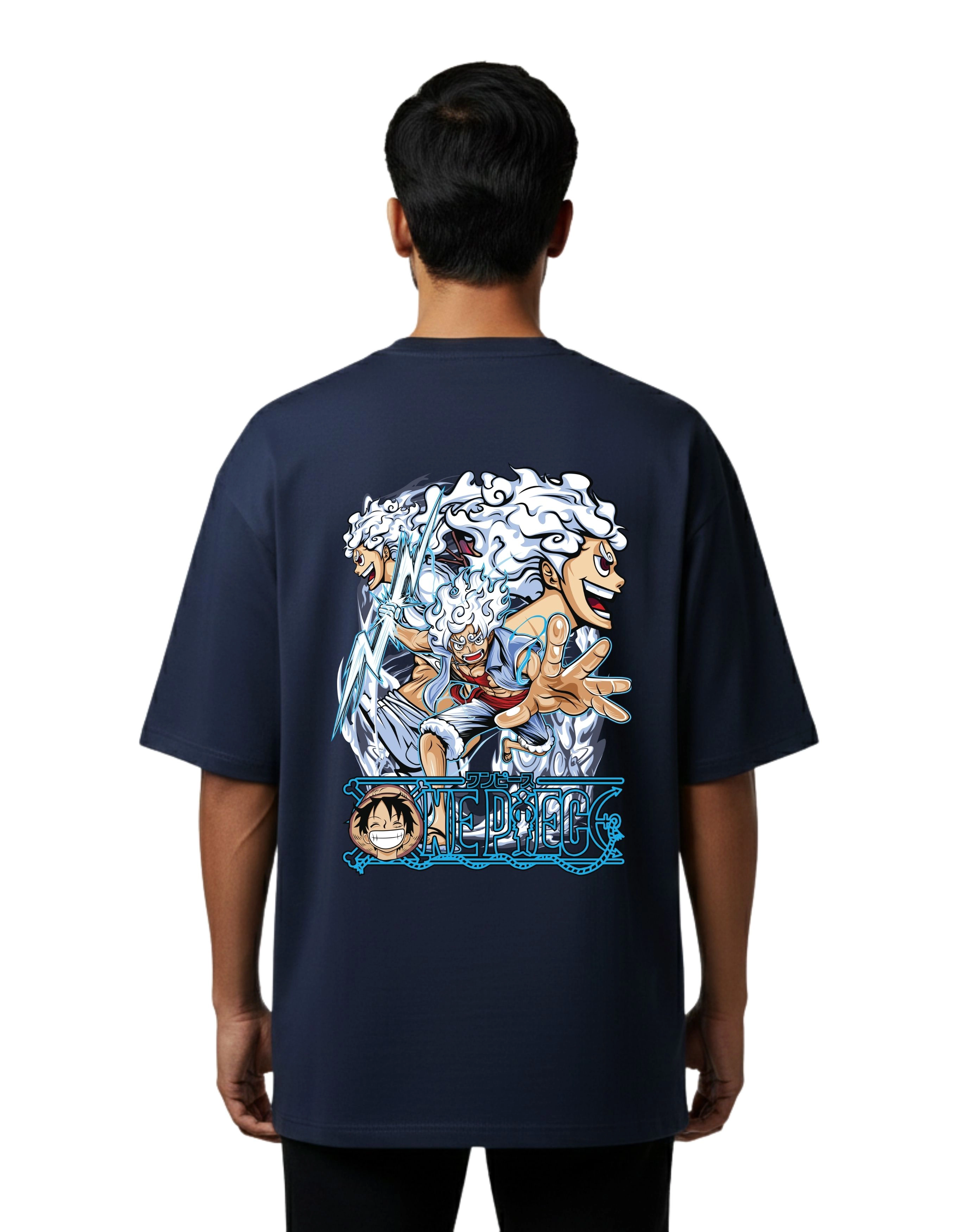 Pirate King Gear 5 Street Graphic Oversize Cotton French Terry T-Shirt 240 GSM Navy Blue