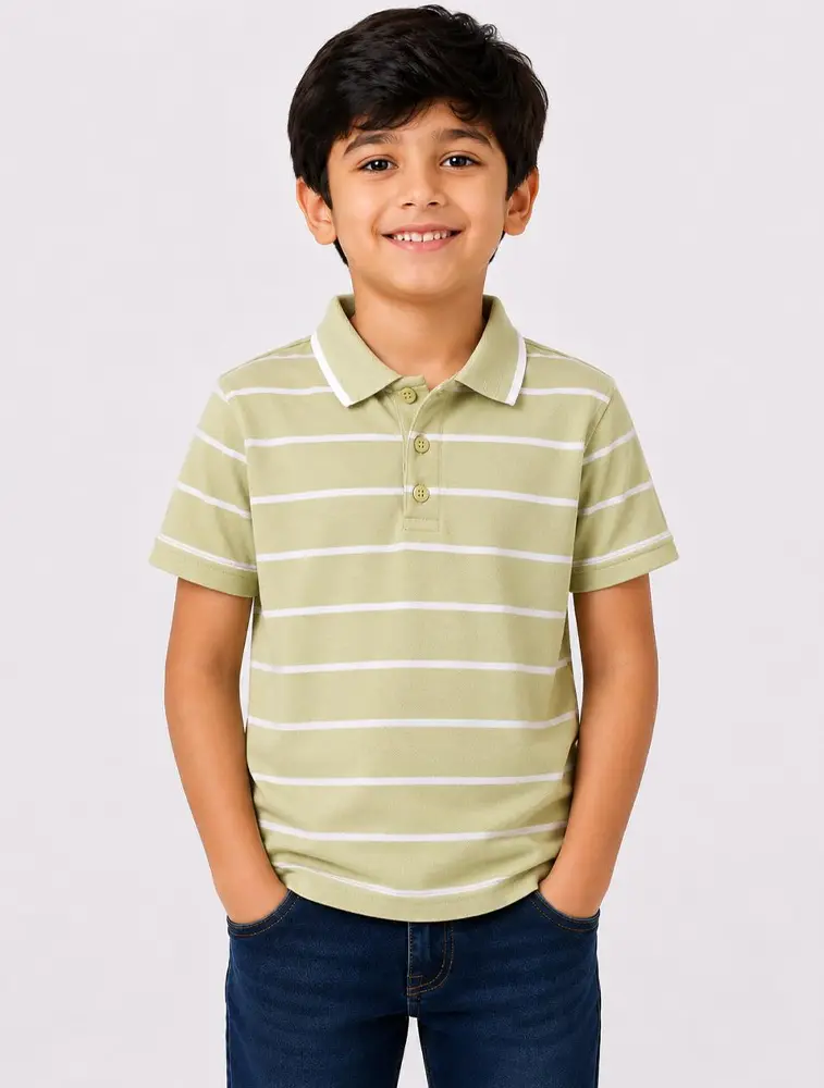 Pista Green Boys Kids 190 GSM Striped alf Sleeve Polo T Shirt 