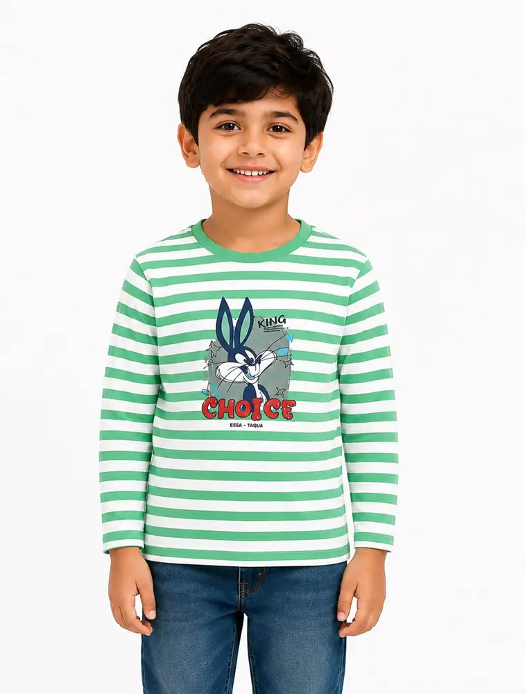Pista Green Boys Round Neck Printed T Shirt