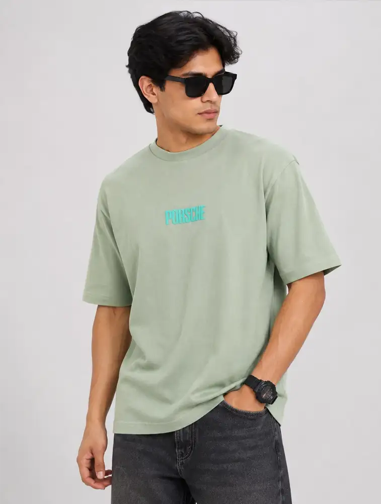 Pista Green Mens oversize premium Printed Tshirt