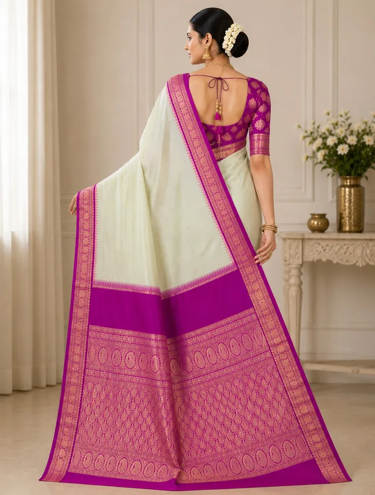 Pista Green Womens Premium Semi Gadwal Saree — bulk from ₹3919